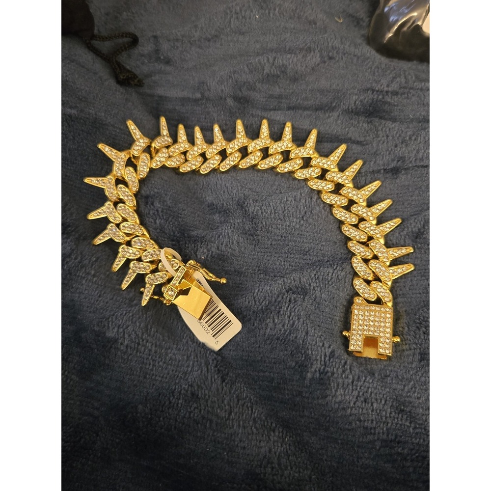 Hip Hop CZ  Iced Out Gold Plated Stainless Steel Miami Cuban Link Bracelet